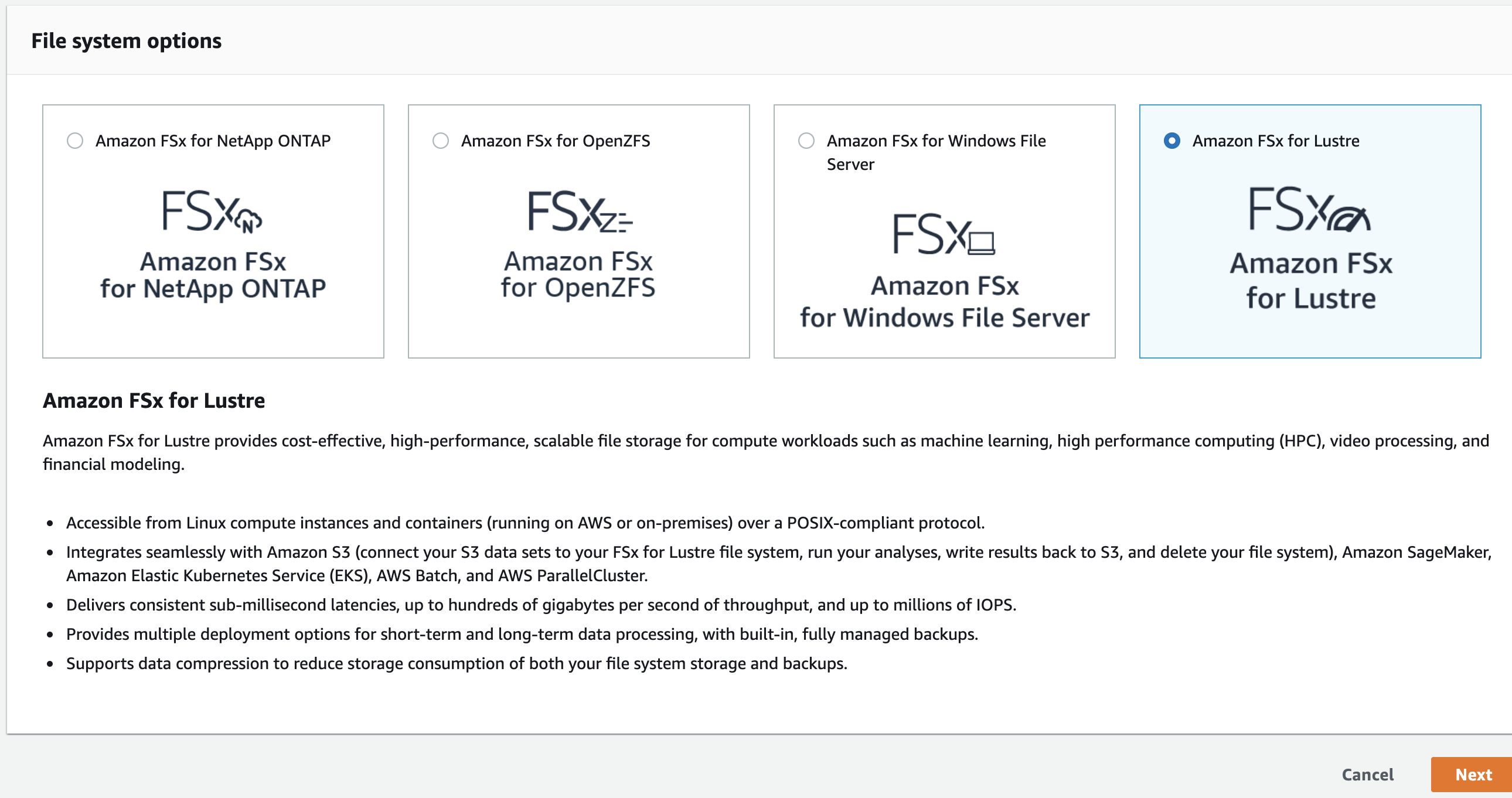 Select FSx Lustre
